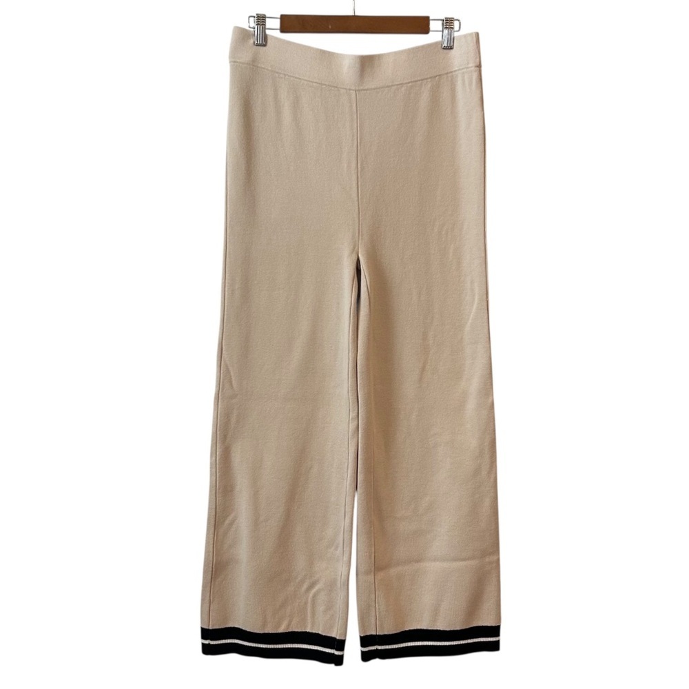 House of Harlow 1960 Cream Wide Leg Knit Pants with Black Trim